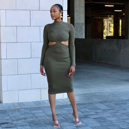 Swirl Forever Knit Dress(olive) - Efféminé Face Fear